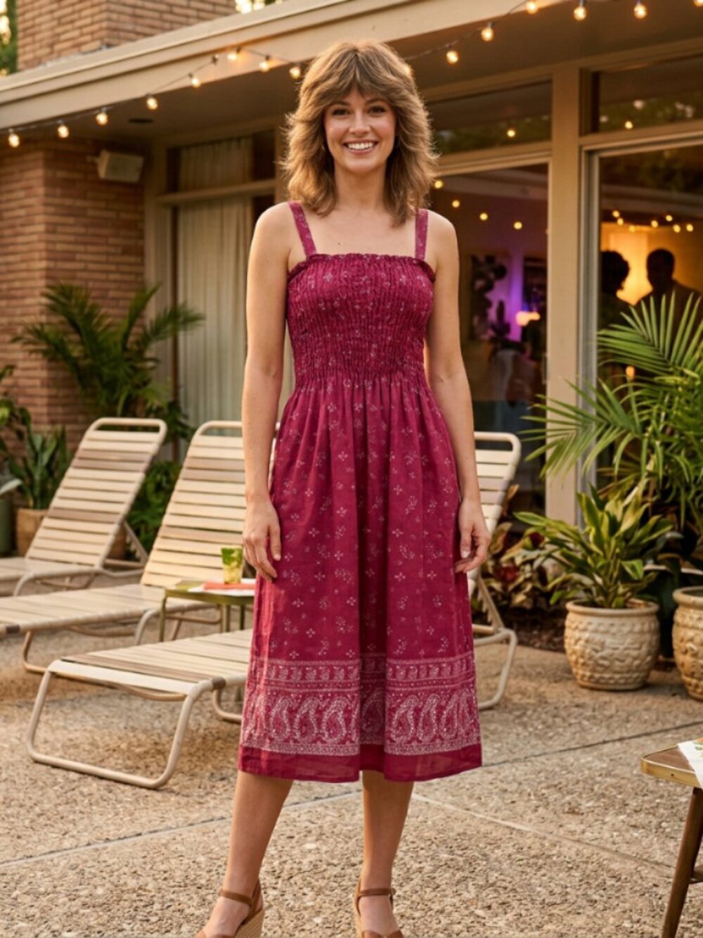 Vtg 70s smocked sleeveless boho floral print cotton sundress